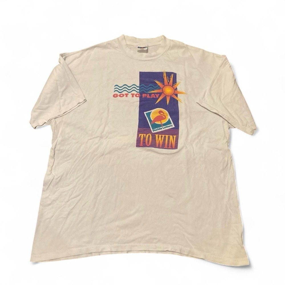 Florida Lottery Vintage 90s White graphic tee Jerzees cotton XL/25
